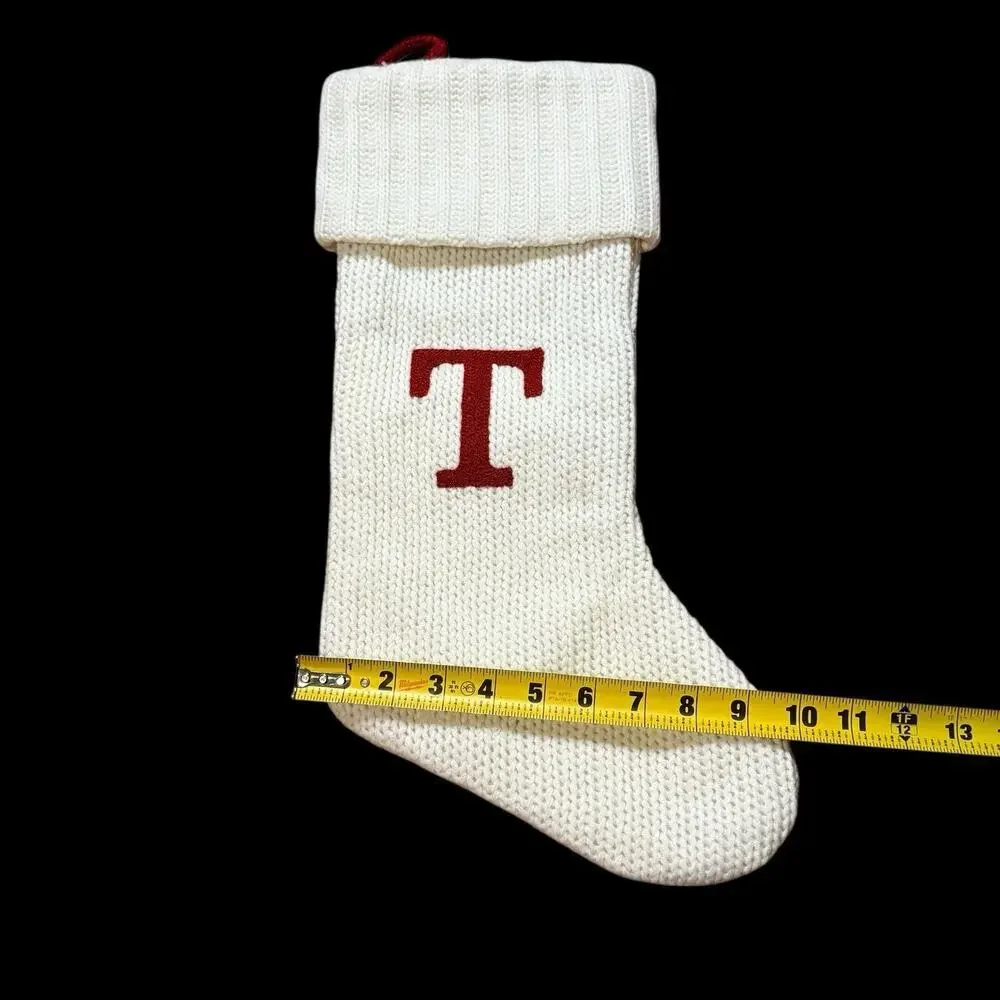 Wondershop Monogram Christmas Stocking Letter T Initial Ivory Red Knit Target